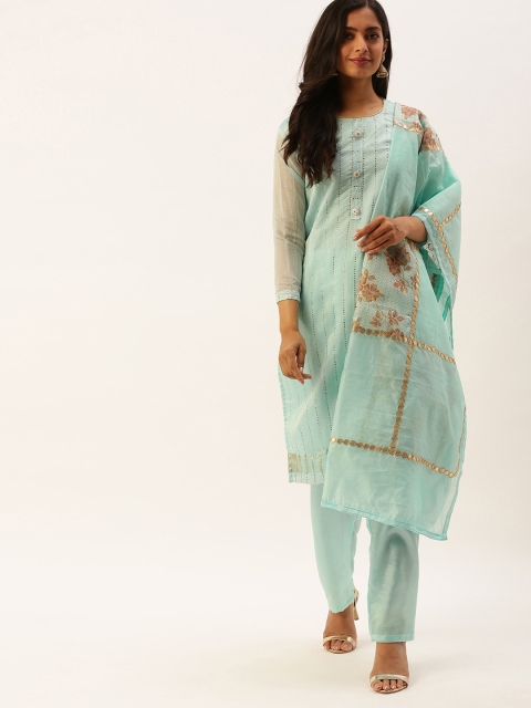 

Rajnandini Blue Embellished Silk Blend Unstitched Dress Material