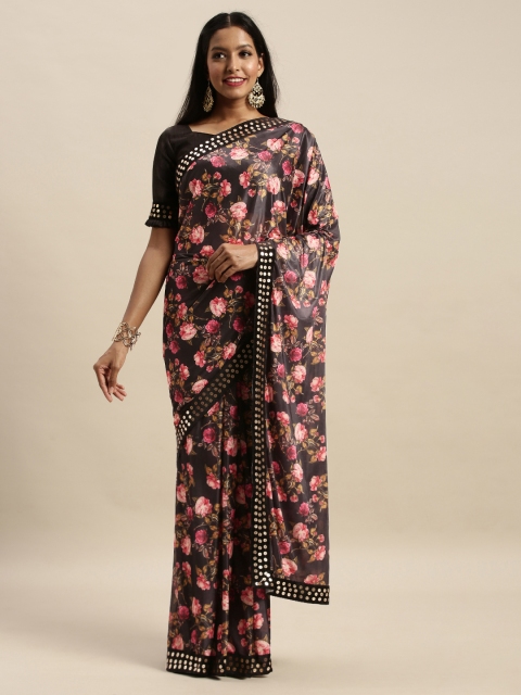 

Amrutam Fab Black & Red Silk Blend Floral Printed Saree