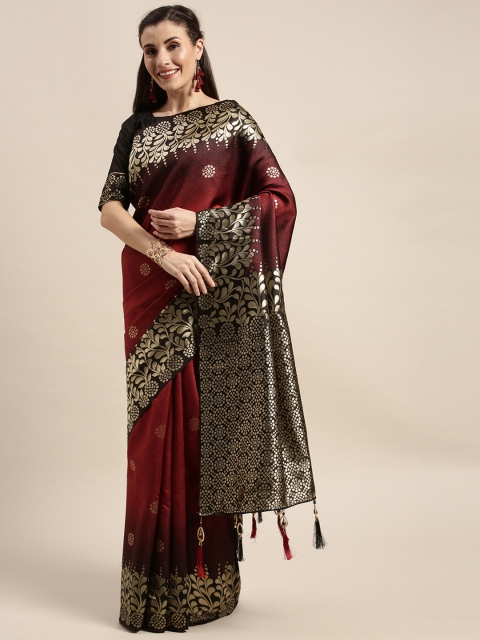 

Amrutam Fab Maroon & Gold-Toned Silk Blend Woven Design Banarasi Saree