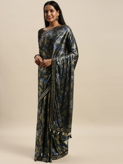 

Amrutam Fab Grey & Blue Silk Blend Printed Saree
