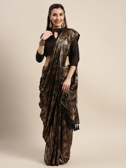 

Amrutam Fab Black & Golden Silk Blend Printed Saree