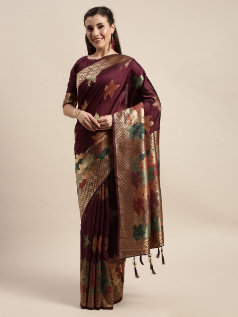 

Amrutam Fab Maroon & Gold-Toned Silk Blend Woven Design Banarasi Saree