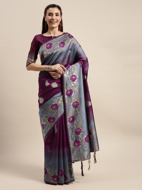 

Amrutam Fab Purple & Grey Silk Blend Woven Design Banarasi Saree