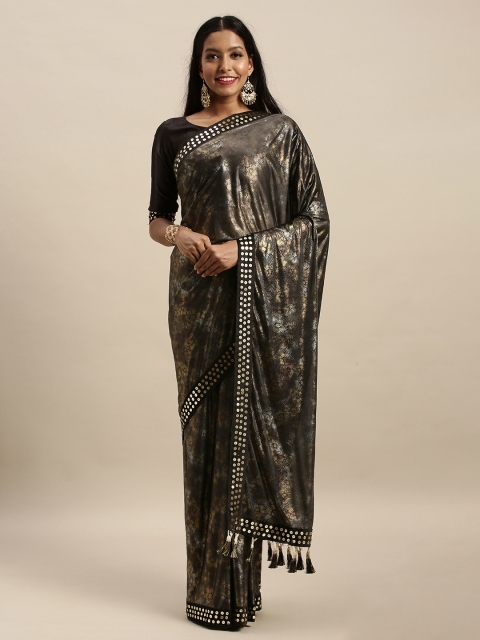 

Amrutam Fab Brown Silk Blend Printed Block Print Saree