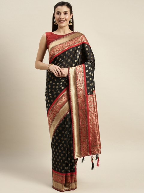 

Amrutam Fab Black & Gold-Toned Silk Blend Woven Design Banarasi Saree