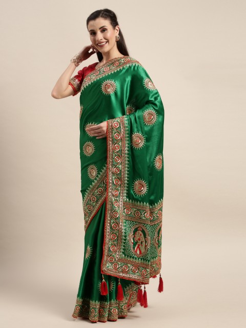 

Amrutam Fab Green Embroidered Pure Silk Saree