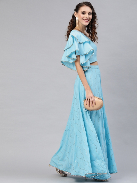 

Inddus Women Blue Embellished Top with Skirt