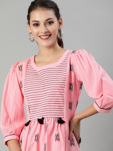 

Inddus Women Pink & Black Woven Design A-Line Kurta