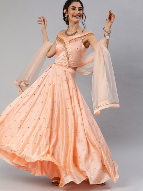 

Inddus Peach-Coloured Unstitched Lehenga & Blouse with Dupatta
