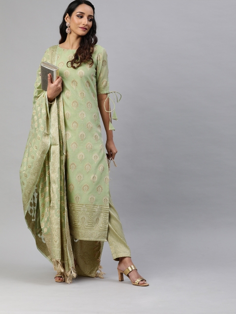 

Inddus Olive Green & Beige Cotton Blend Unstitched Dress Material