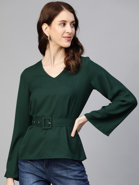 

plusS Women Green Solid Top with Belt