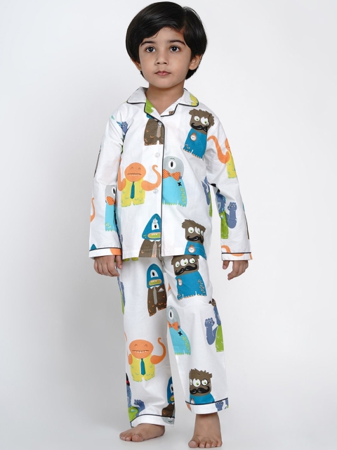 

berrytree Kids White & Blue Organic Cotton Printed Sustainable Night Suit