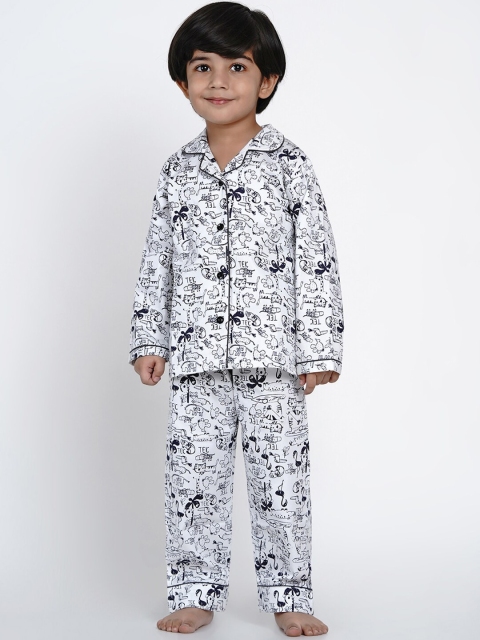 

berrytree Unisex Kids Black & White Organic Cotton Printed Sustainable Night Suit