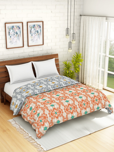 

SPACES Peach-Coloured Abstract AC Room 150 GSM Double Bed Quilt