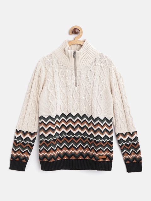 

Cherry Crumble Kids Beige Cable Knitted Pullover with Chevron Detail