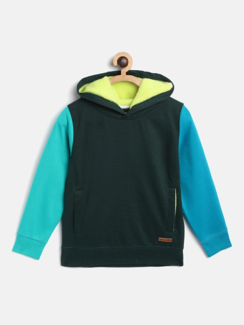 

Cherry Crumble Kids Green & Blue Solid Hooded Sweatshirt