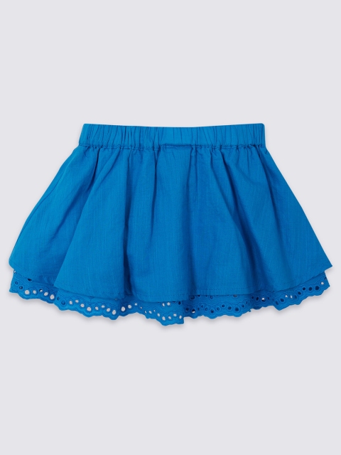 

Marks & Spencer Girls Blue Solid Flared Pure Cotton Skirt with Schiffli Embroidered Detail