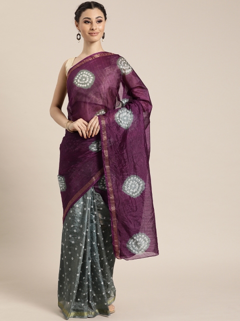 

Geroo Jaipur Hand Dyed Purple & Grey Bandhani Silk Saree