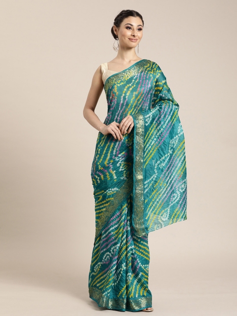 

Geroo Jaipur Hand Dyed Green Bandhani Silk Sustainable Saree