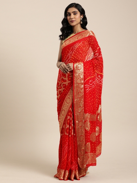 

Geroo Jaipur Hand Dyed Red Bandhani & Zari Pure Georgette Sustainable Saree