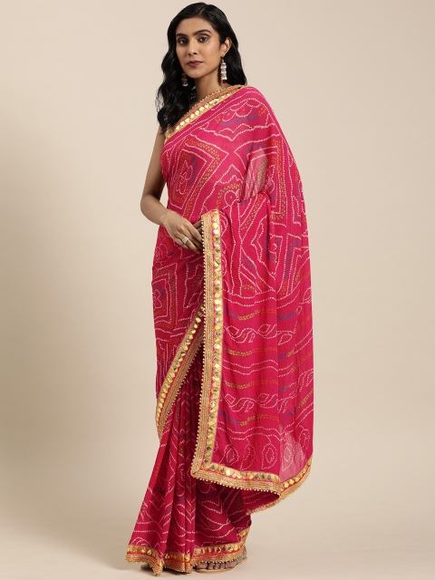 

Geroo Jaipur Hand Dyed Pink Bandhani Georgette Saree