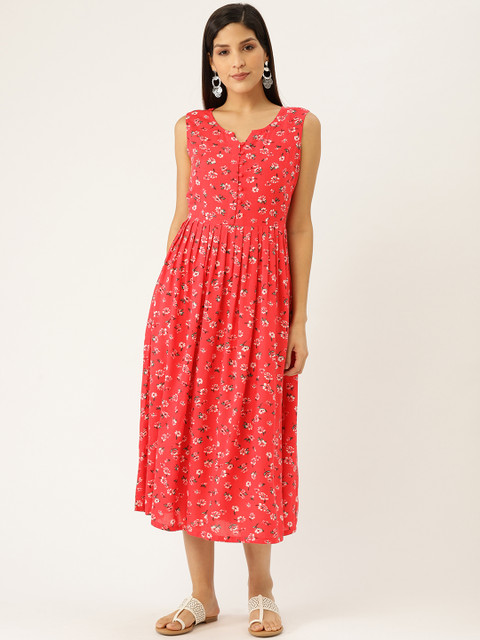 

Aayna Women Red & White Floral Print A-Line Dress
