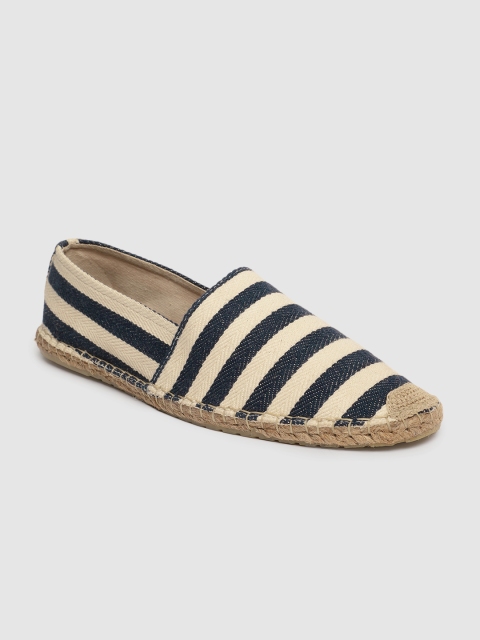 

Mast & Harbour Men Off-White & Navy Blue Striped Espadrilles