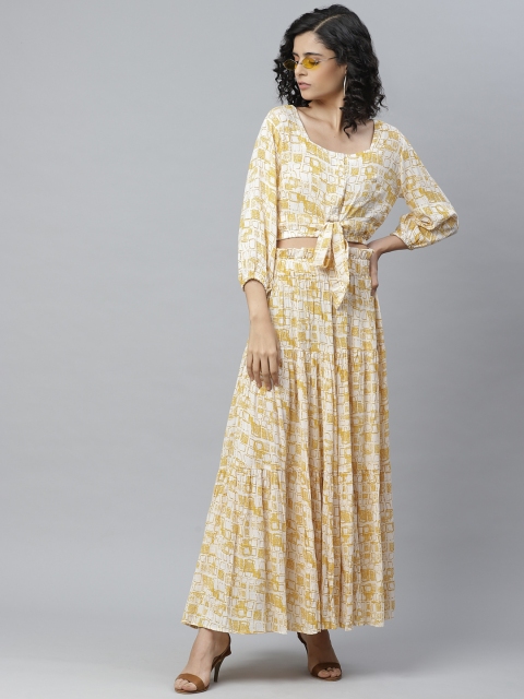 

sassystripes Women Yellow & White Printed Co-ordinate Sets Dress
