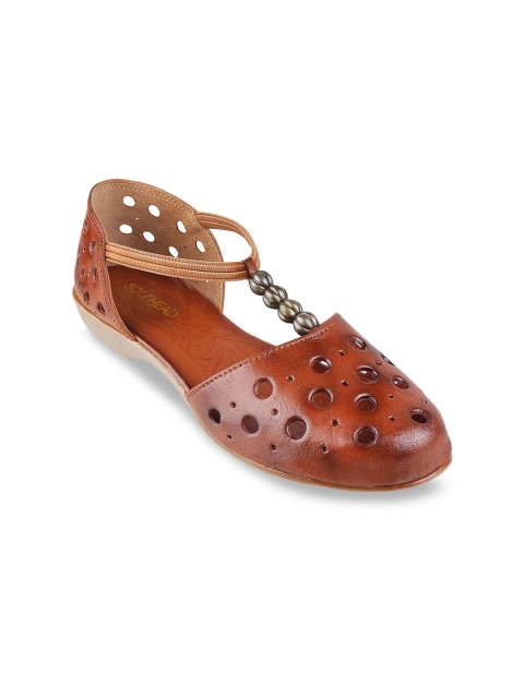 

SOLE HEAD Women Tan Brown Laser Cut Ballerinas