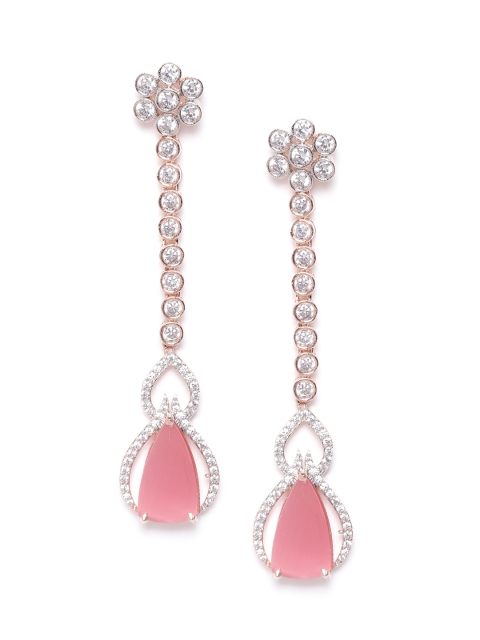 

Priyaasi Pink Rose Gold-Plated Stone Studded Handcrafted Contemporary Drop Earrings