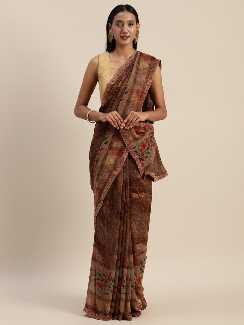 

Indian Women Brown Abstract Printed Poly Georgette Saree