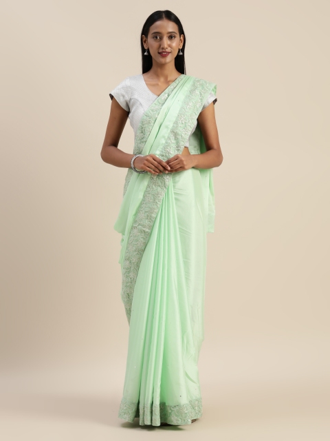 

Indian Women Green Embellished Poly Georgette Saree