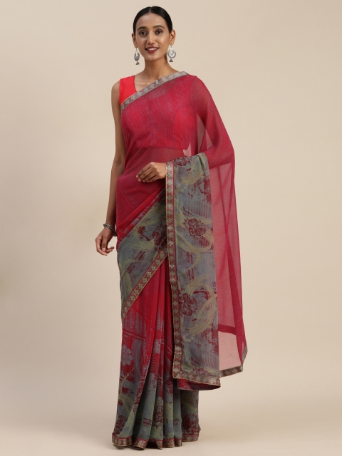 

Indian Women Maroon Solid Poly Georgette Saree