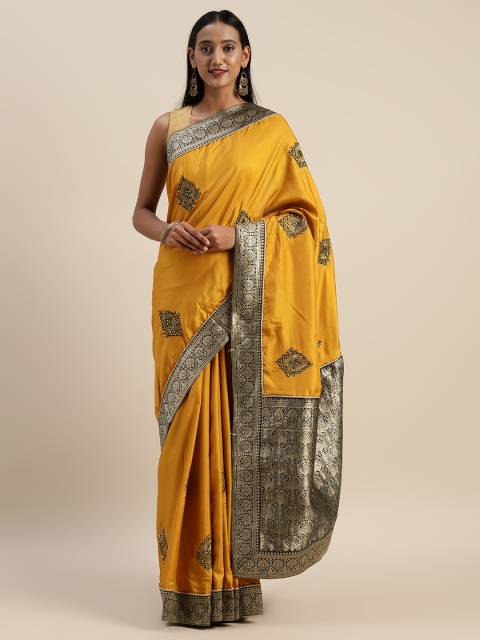 

Indian Women Mustard & Gold-Toned Poly Silk Embroidered Saree