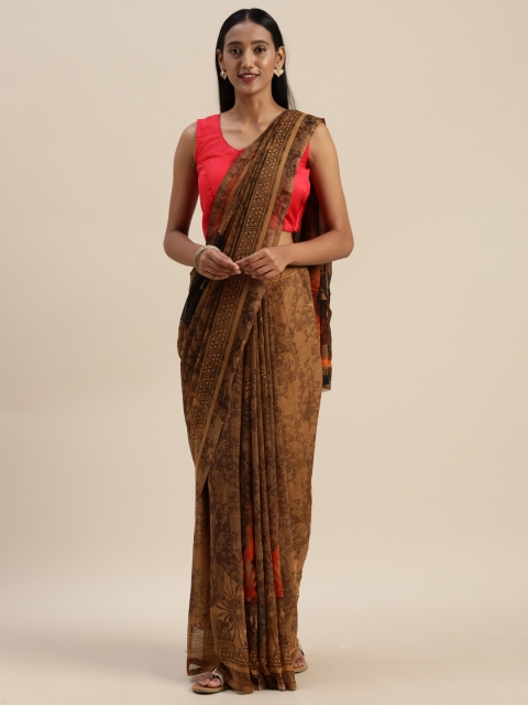 

Indian Women Brown Printed Poly Georgette Saree