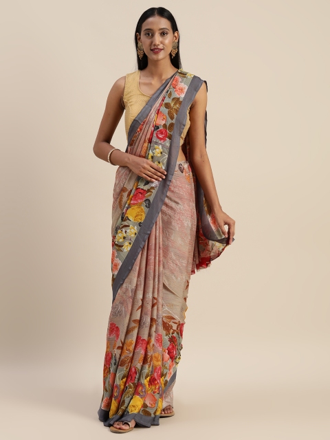 

Indian Women Beige & Grey Poly Georgette Floral Printed Saree