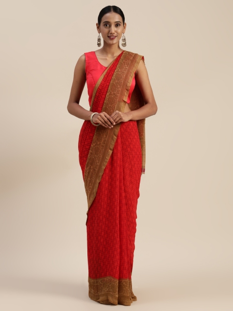 

Indian Women Red Abstract Printed Poly Georgette Saree