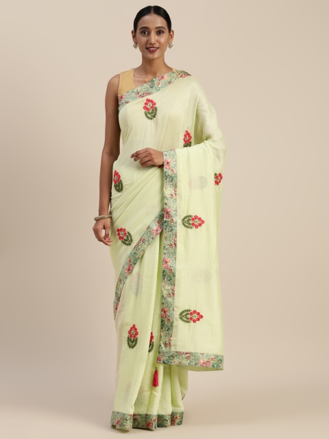 

Indian Women Light Green & Pink Poly Silk Embroidered Saree