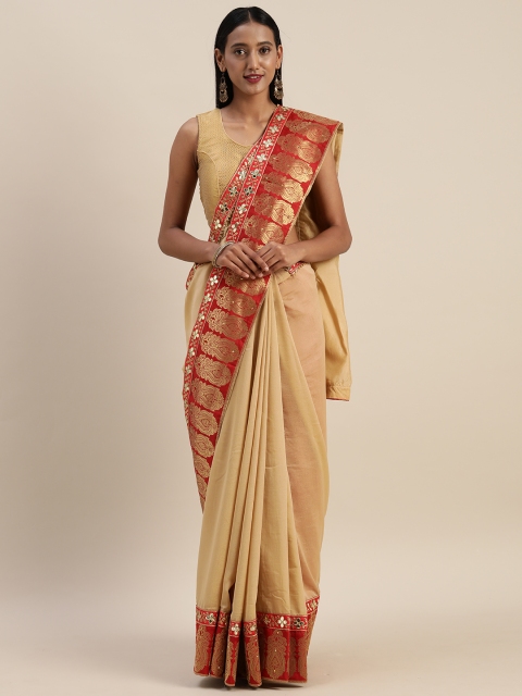 

Indian Women Beige Solid Poly Silk Saree