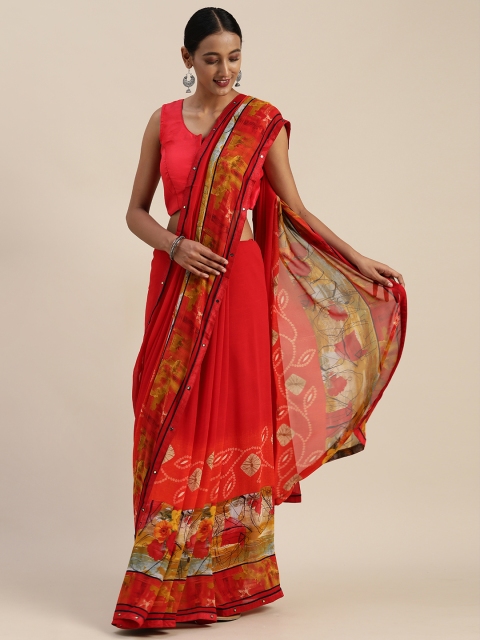 

Indian Women Red Printed Poly Georgette Saree