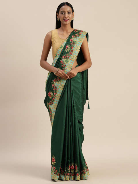 

Indian Women Green Poly Silk Solid Saree