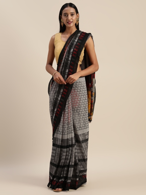 

Indian Women Grey & Black Poly Georgette Geometric Printed Saree