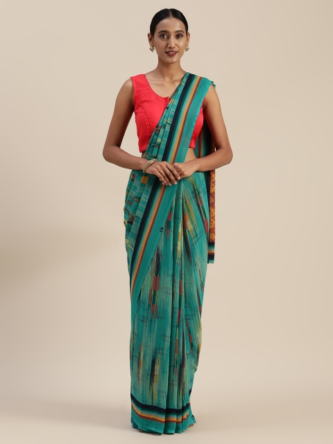 

Indian Women Green Abstract Printed Poly Georgette Saree