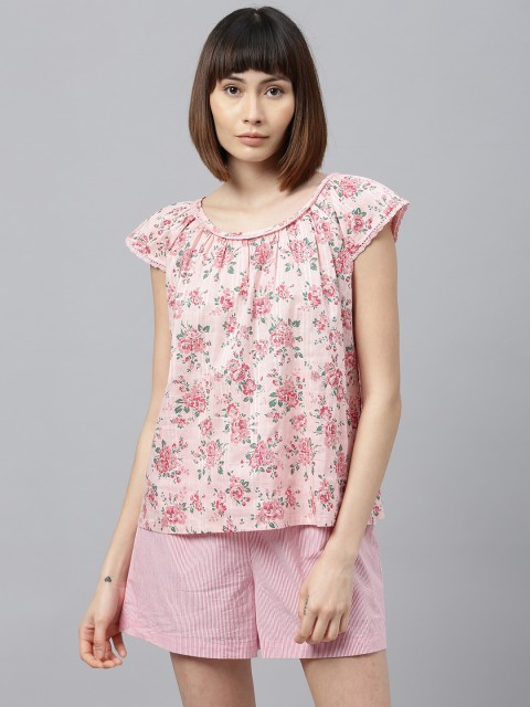 

Chemistry Women Pink & White Printed Night suit