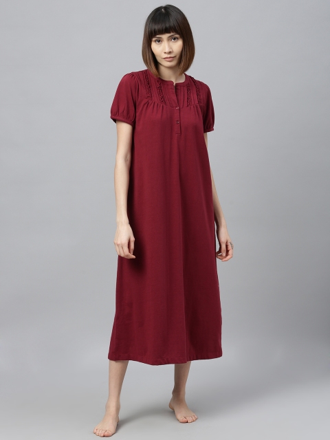

Chemistry Burgundy Solid Nightdress with Pleated Detail