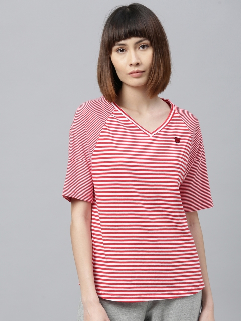 

Chemistry Women Red & White Striped V-Neck Lounge T-Shirt
