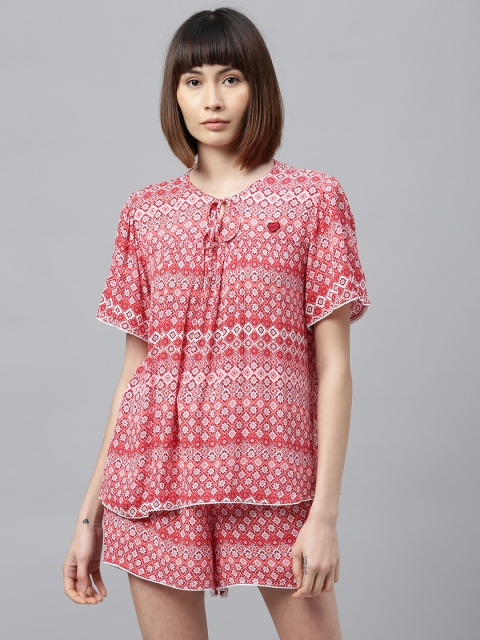 

Chemistry Women Red & White Printed Night Suit
