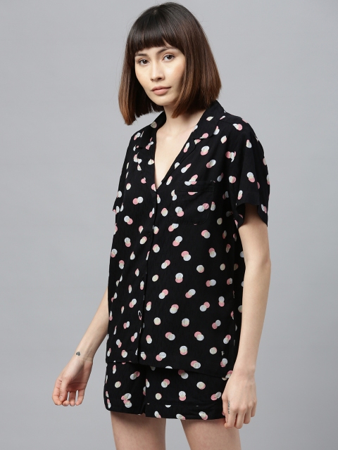 

Chemistry Women 2 Pc Black & White Polka Dots Printed Night Suit Set