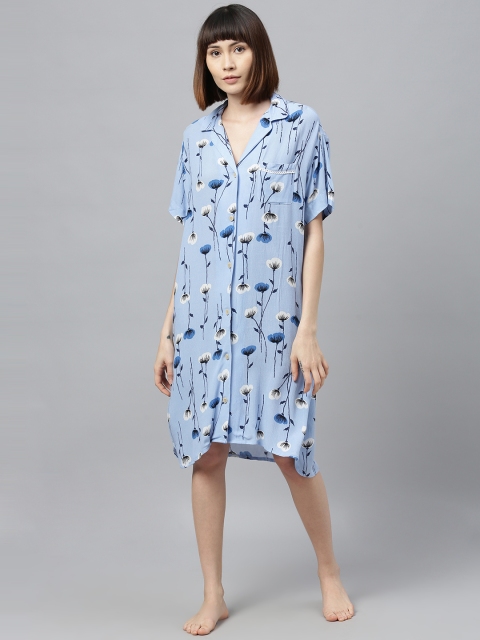 

Chemistry Blue Floral Printed Nightdress