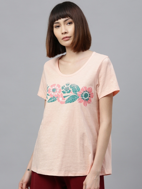 

Chemistry Women Peach-Coloured Printed Round Neck Lounge T-Shirt